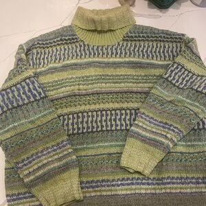 Sigrid Olsen Green and Blue Turtleneck Sweater